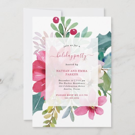 Kerstfeest | Helder Waterverf Bloemstuk Kaart (Voorkant)