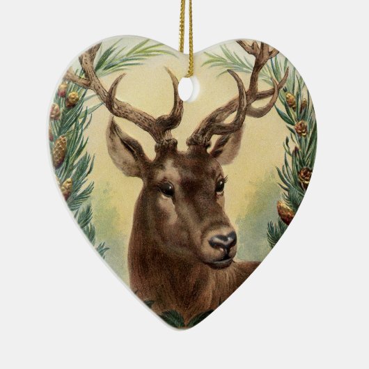 KERSTFEEST HERT,DENNENKEGELS KRANS,RODE GROENE EDE KERAMISCH ORNAMENT (Rechts)