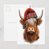 Kerstfeest Highland Koe Bubblegum 2025 Briefkaart (Voorkant / Achterkant)