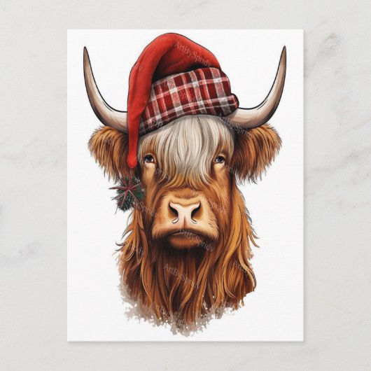 Kerstfeest Highland Koe Bubblegum 2025 Briefkaart (Voorkant)
