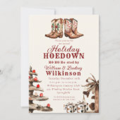 Kerstfeest Hoedown Western Laarzen Uitnodiging (Voorkant)