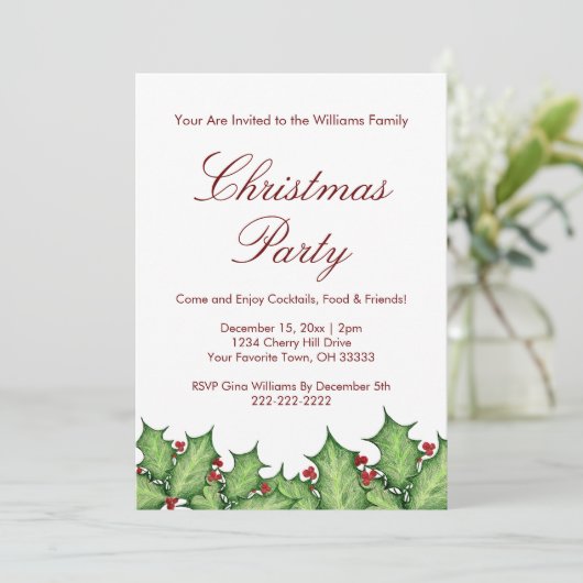 Kerstfeest Holly Berries Kaart (Staand voorkant)