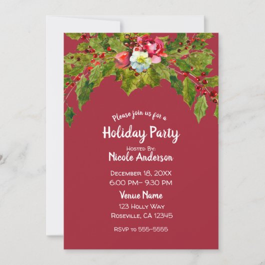 Kerstfeest Holly Berry Bloemenbessen Kaart (Voorkant)