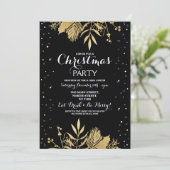 Kerstfeest Holly Snow Black Gold-feestmaal uitgeno Kaart (Staand voorkant)