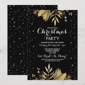 Kerstfeest Holly Snow Black Gold-feestmaal uitgeno Kaart (Voorkant / Achterkant)