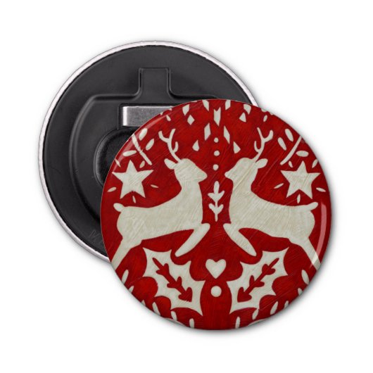 Kerstfeest Ik Button Flesopener (Voorkant)