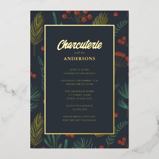 kerstfeest in Charcuterie Folie Uitnodiging (Voorkant)