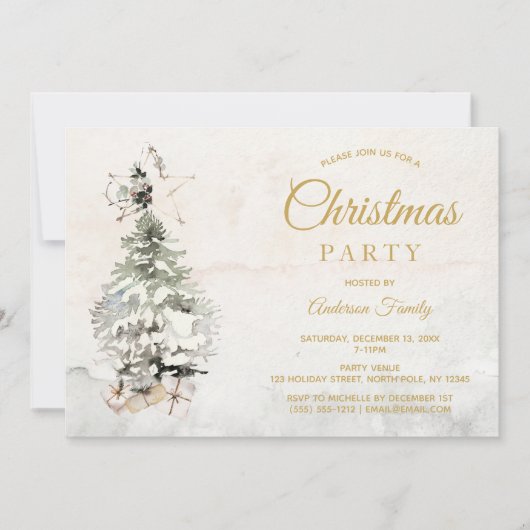 Kerstfeest in de Rustige Waterverf Boom Kaart (Voorkant)