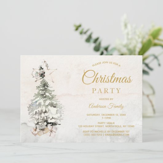 Kerstfeest in de Rustige Waterverf Boom Kaart (Staand voorkant)