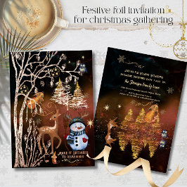 Kerstfeest in het betoverde bos folie uitnodiging