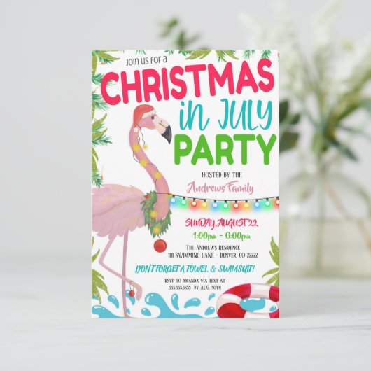 Kerstfeest In Juli Feest Uitnodiging (Staand voorkant)