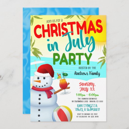 Kerstfeest In Juli Feest Uitnodiging (Voorkant / Achterkant)