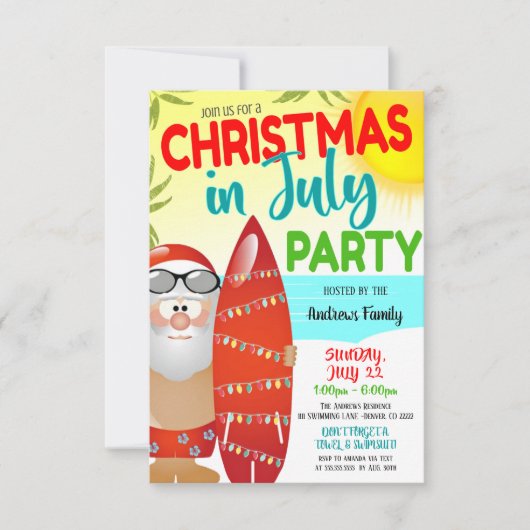 Kerstfeest In Juli Feest Uitnodiging (Voorkant)