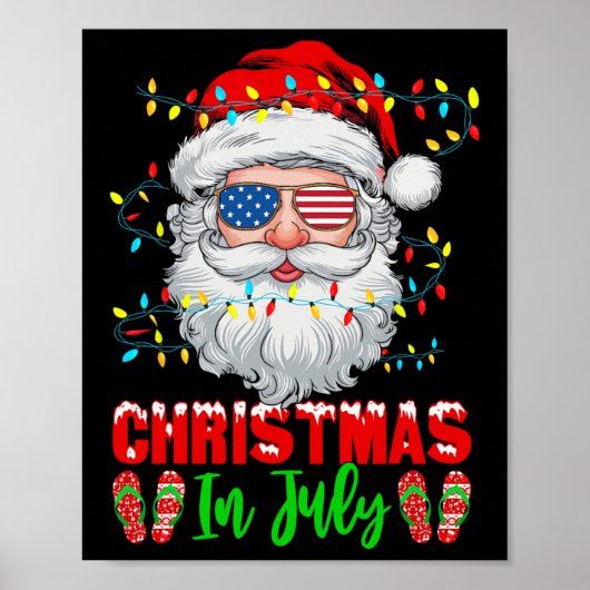 Kerstfeest in juli Kerstman Patriottisch Kerstsom Poster (Voorkant)