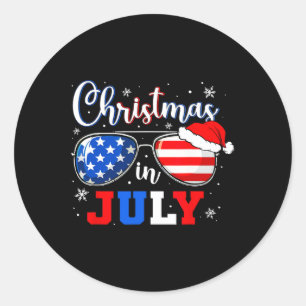 Kerstfeest in juli Santa Hat Zonnebrillen Verenigd Ronde Sticker