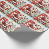 Kerstfeest in Londen met kerstman en telefooncel Cadeaupapier (Hoek)