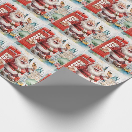 Kerstfeest in Londen met kerstman en telefooncel Cadeaupapier (Hoek)