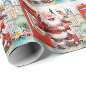 Kerstfeest in Londen met kerstman en telefooncel Cadeaupapier (Rol Hoek)