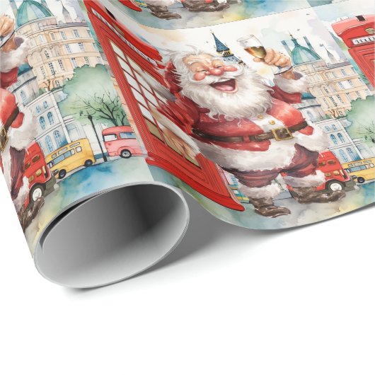 Kerstfeest in Londen met kerstman en telefooncel Cadeaupapier (Rol Hoek)