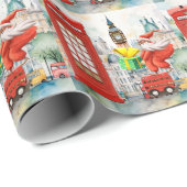 Kerstfeest in Londen met kerstman en telefooncel Cadeaupapier (Rol Hoek)