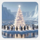 Kerstfeest in Penguin Vierkante Sticker (Voorkant)