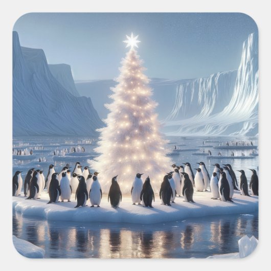 Kerstfeest in Penguin Vierkante Sticker (Voorkant)