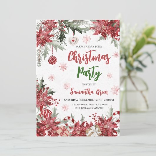 Kerstfeest in Poinsettia Kaart (Staand voorkant)