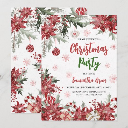 Kerstfeest in Poinsettia Kaart (Voorkant / Achterkant)