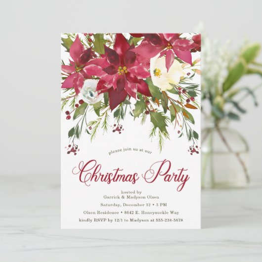 Kerstfeest in Poinsettia Kaart (Staand voorkant)