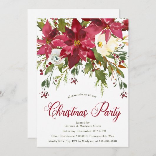 Kerstfeest in Poinsettia Kaart (Voorkant / Achterkant)