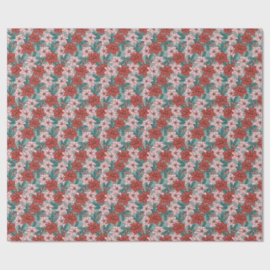  kerstfeest in Poinsettias Floral Cadeaupapier (Vlak)
