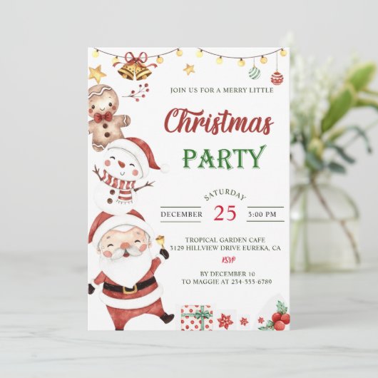 Kerstfeest in Santa Snowman Kaart (Staand voorkant)