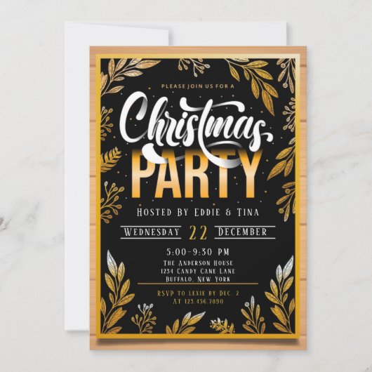 Kerstfeest in zwart-wit en goud kaart (Voorkant)