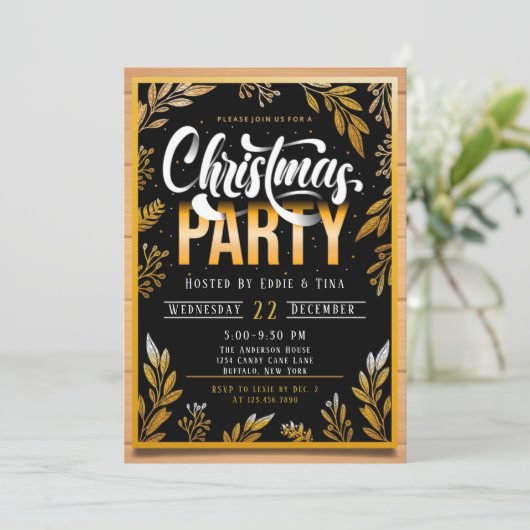 Kerstfeest in zwart-wit en goud kaart (Staand voorkant)