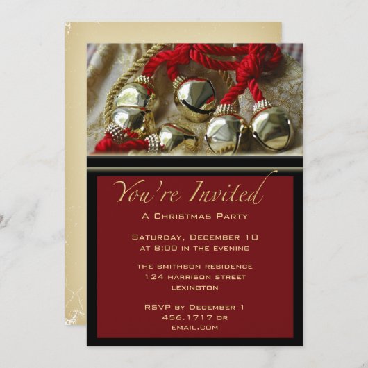 Kerstfeest Jingle Bells Uitnodiging (Voorkant / Achterkant)