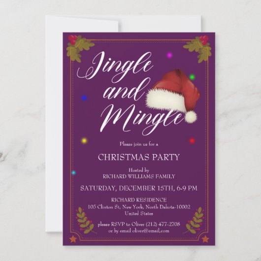 Kerstfeest Jingle en Mingle Paarse thema Kaart (Voorkant)