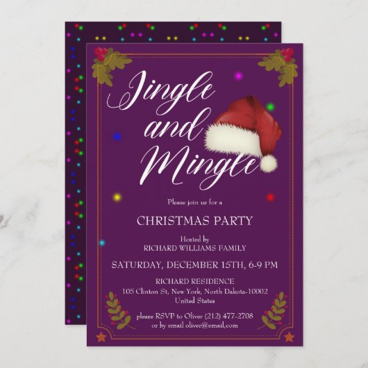 Kerstfeest Jingle en Mingle Paarse thema Kaart (Voorkant / Achterkant)