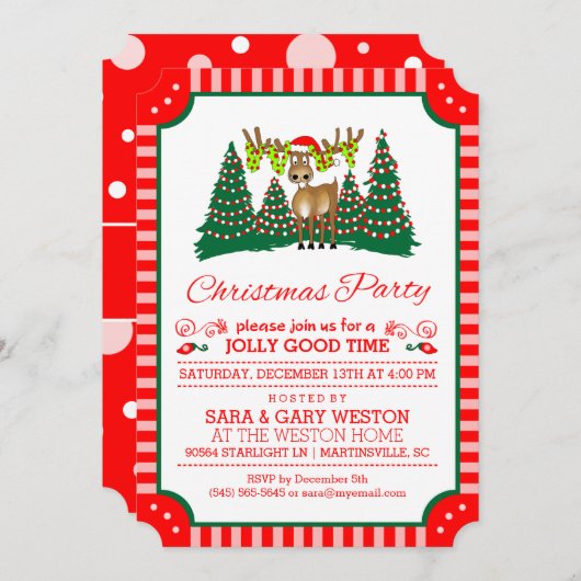 Kerstfeest Jolly Good Time Rendier Rood Wit Kaart (Voorkant / Achterkant)