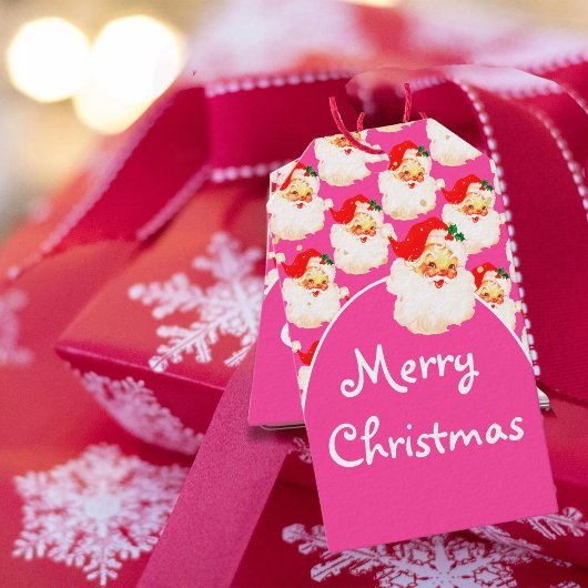 Kerstfeest Jolly Santa Claus Merry Pink Groet Cadeaulabel