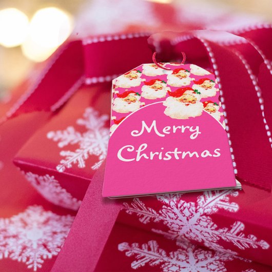 Kerstfeest Jolly Santa Claus Merry Pink Groet Cadeaulabel