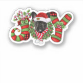 Kerstfeest Joy Dwarf Stocking Black Bulldog Sticker (Voorkant)
