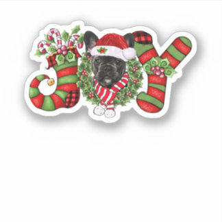 Kerstfeest Joy Dwarf Stocking Black Bulldog Sticker