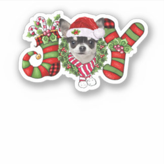 Kerstfeest Joy Dwarf Stocking Black Chihuahua Sticker