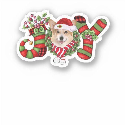 Kerstfeest Joy Dwarf Stocking Corgi Sticker (Voorkant)