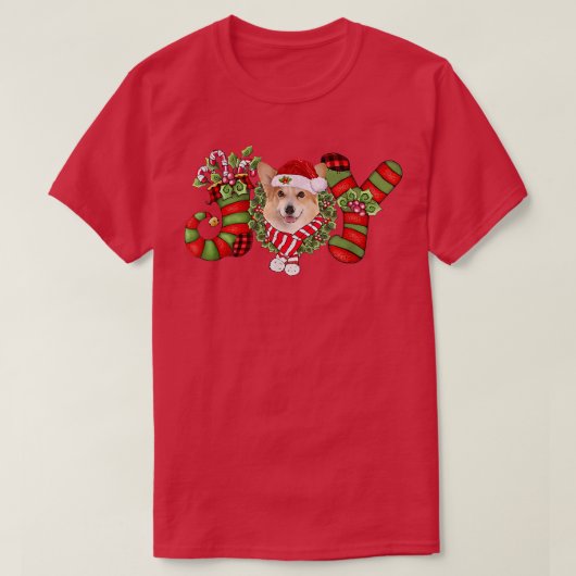 Kerstfeest Joy Dwarf Stocking Corgi T-shirt (Design voorkant)