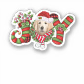 Kerstfeest Joy Dwarf Stocking Golden Retriever Sticker (Voorkant)