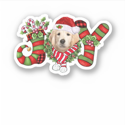 Kerstfeest Joy Dwarf Stocking Golden Retriever Sticker (Voorkant)