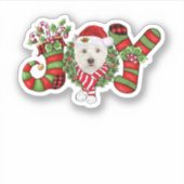 Kerstfeest Joy Dwarf Stocking West Highland White Sticker (Voorkant)