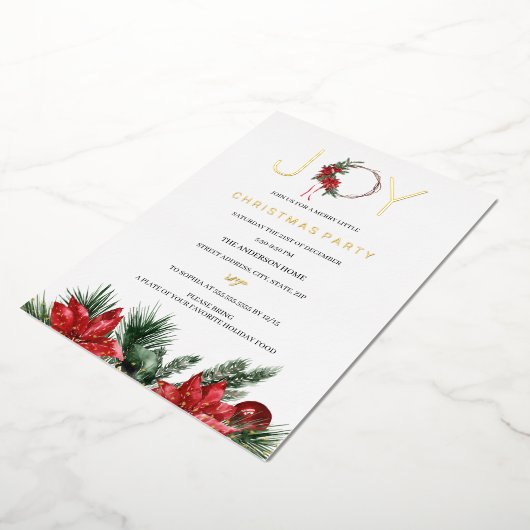 Kerstfeest Joy Foliage Wreate Folie Uitnodiging (Gedraaid)