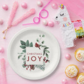 Kerstfeest Joy Kardinaal Bird Berries Papieren Bordje (Feest)